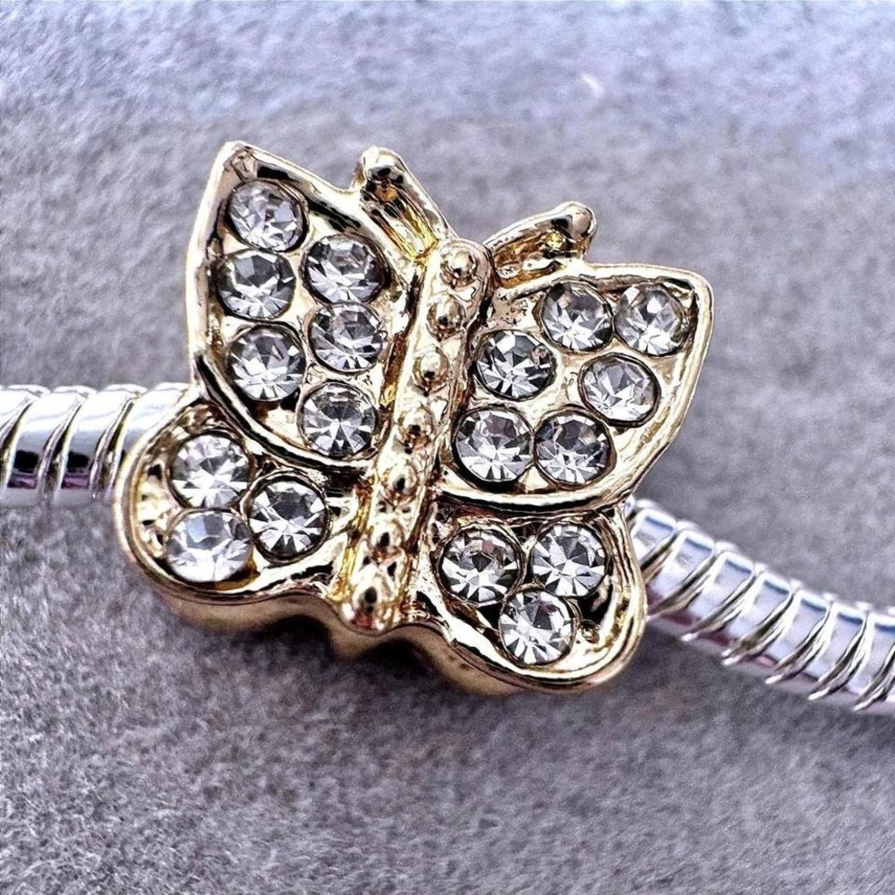 Gold Tone Crystal Butterfly Charm fits PANDORA